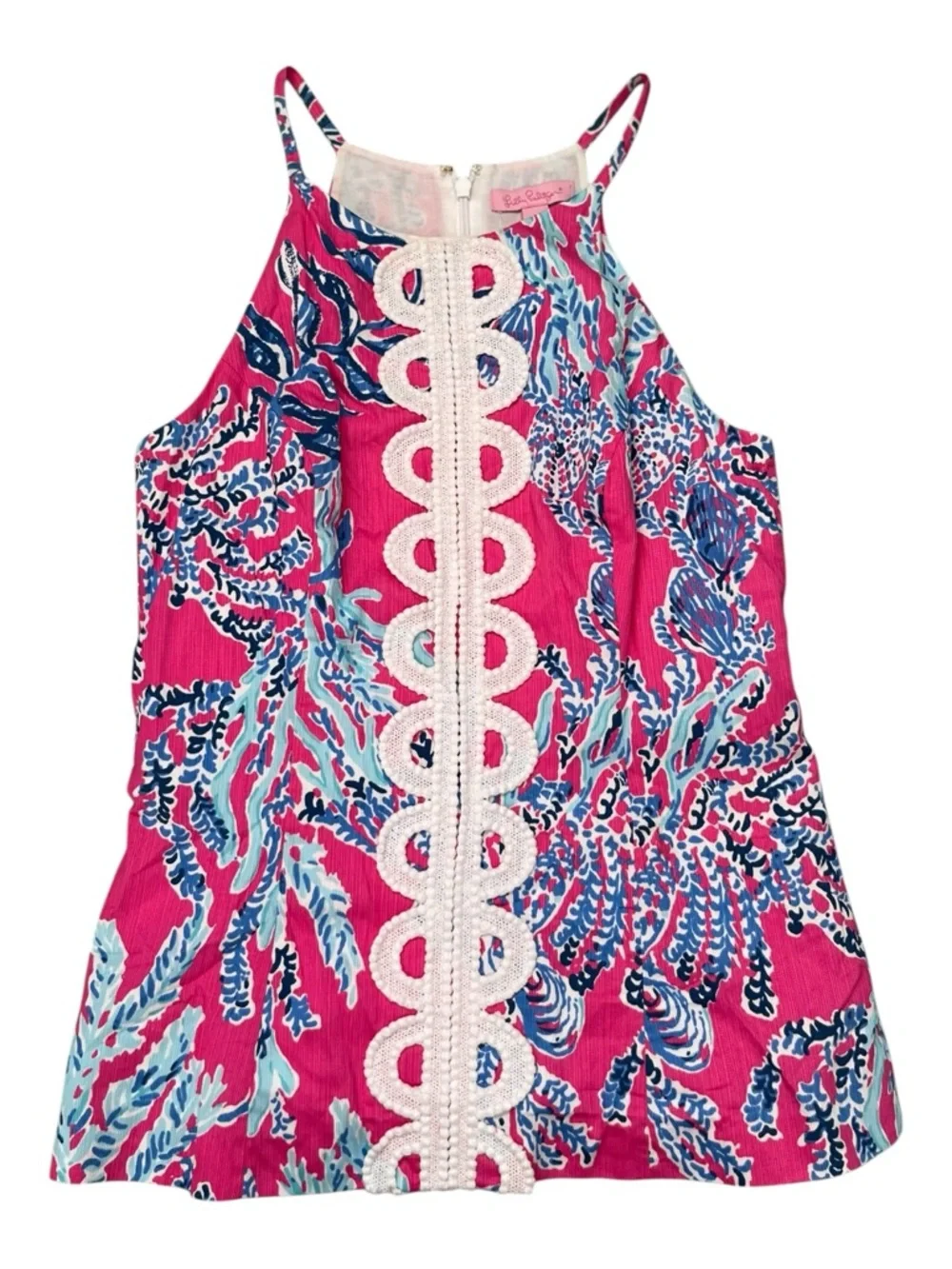 Lilly Pulitzer Annabelle pink and blue coral print tank with lace embroidery - Picture 2 of 8